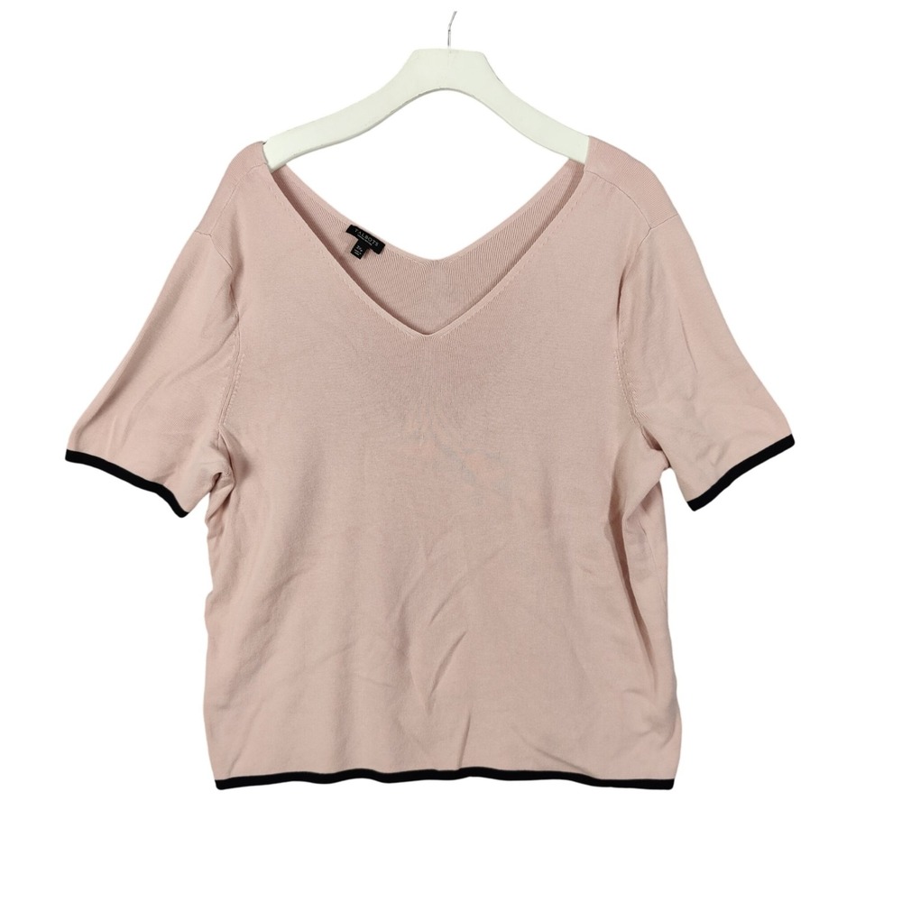 Talbots Knit‎ Stretchy Ballet V-Neck Sweater Short Sleeve Pink Black Womans 3XP